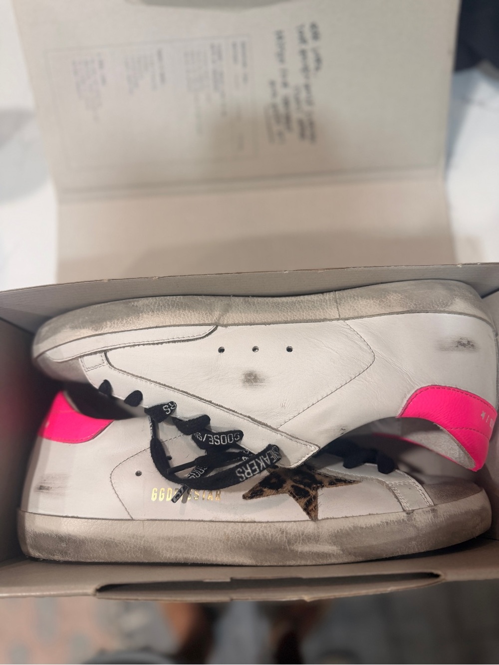 Golden Goose - White Leather Sneakers with Hot Pink Heel and Leopard Star